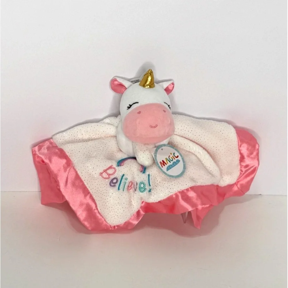 NEW Magic Years MAGIC Believe Rainbow Unicorn Pink Satin‎ Lovey